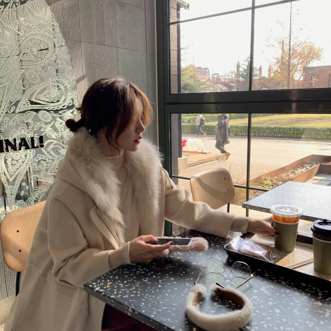 ASM ANNA◆狐狸小姐~连帽中长款大衣 时尚毛呢外套A7220