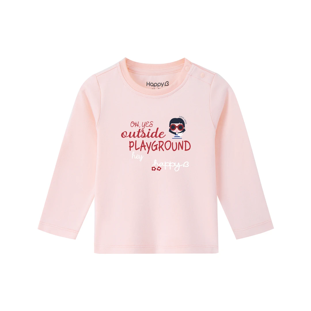 哈贝比秋冬宝宝开肩圆领长袖T恤女童长袖T恤儿童长袖童装纯棉针织