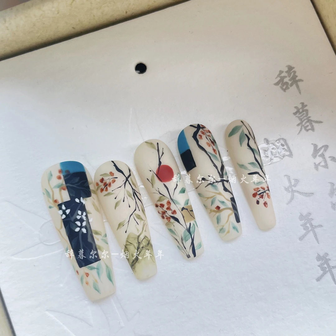 【月上枝头】新中式国风手绘纯手工穿戴甲小众气质温柔