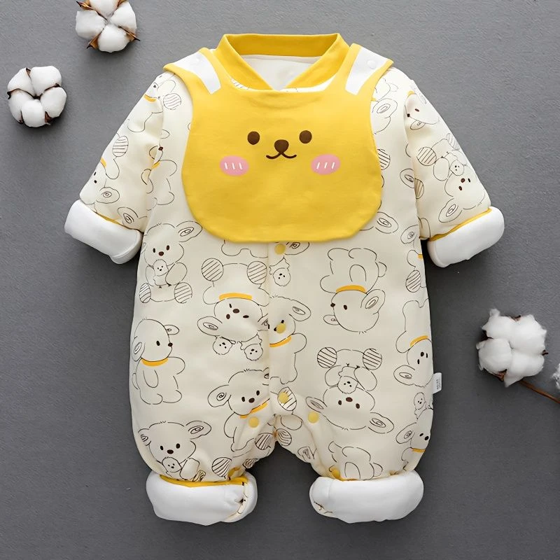 婴儿加厚连体衣秋冬套装新生儿衣服保暖可爱爬服冬季宝宝夹棉1231