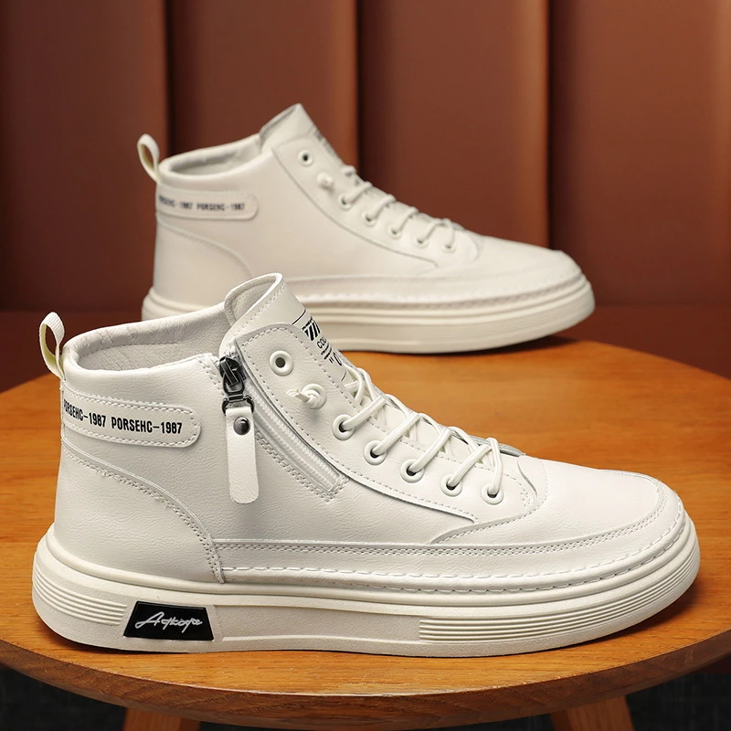 秋季男鞋新款透气高帮鞋子男潮流百搭小白鞋防滑运动休闲板鞋潮鞋
