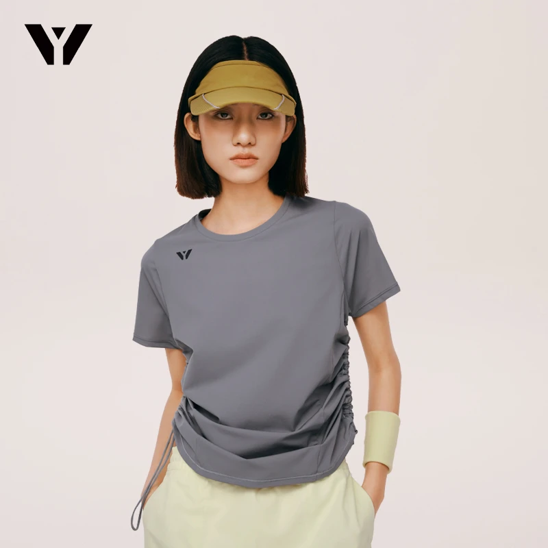 YBA运动短袖女夏季新款高弹透气抽绳显瘦瑜伽针织速干t恤25023B
