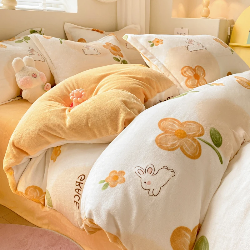 冬季牛奶绒床上四件套加厚保暖珊瑚法兰绒被套床单床笠三件套床品