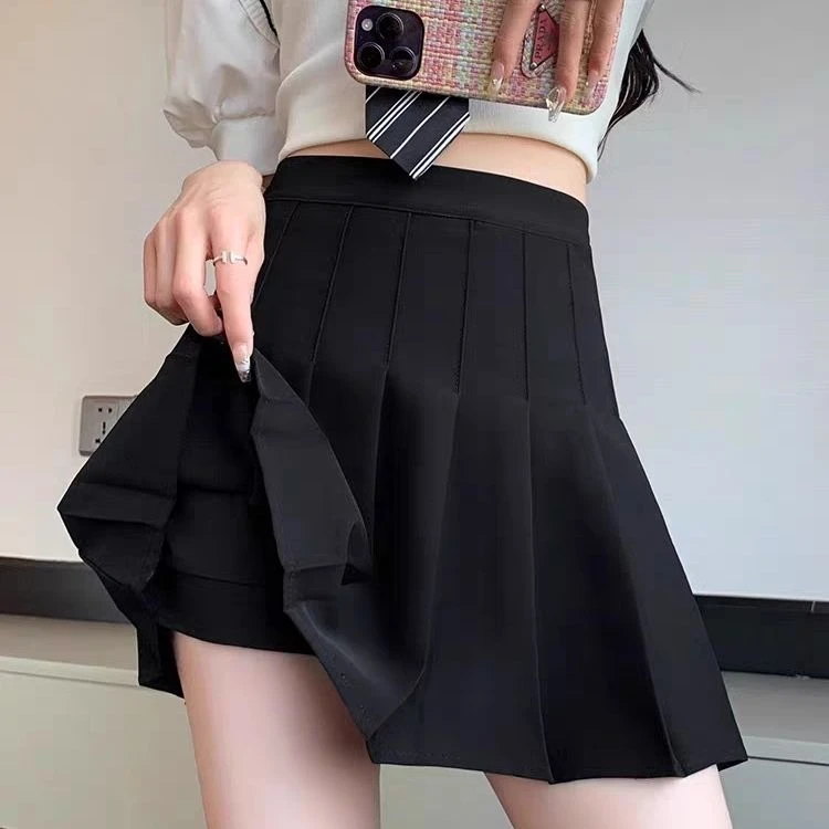 百褶裙高腰a字小个子防走光裙子女气质口袋显瘦新款半身裙