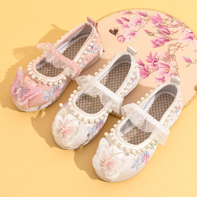 女童汉服鞋古装儿童绣花鞋小公主中国风马面裙配鞋老北京手工布鞋