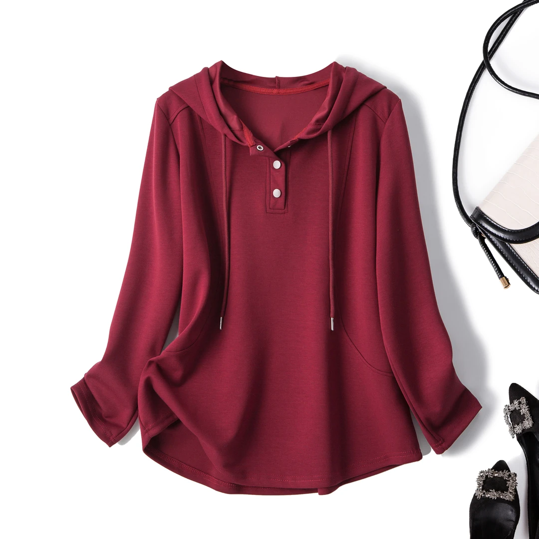 5037秋季新款连帽卫衣女胖mm时尚大码女装休闲长袖上衣纯色百搭