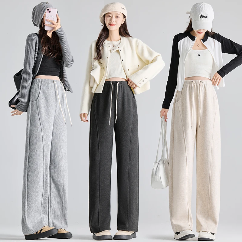 【伊伊】孕妇装2024秋冬新款时尚加绒加厚阔腿香蕉裤人字纹孕妇裤子