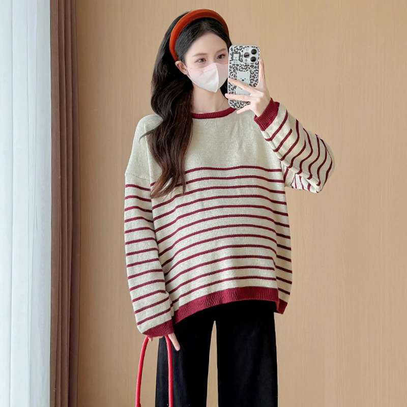【伊伊】孕妇装2024秋冬新款时尚韩版慵懒风休闲宽松显瘦条纹毛衣