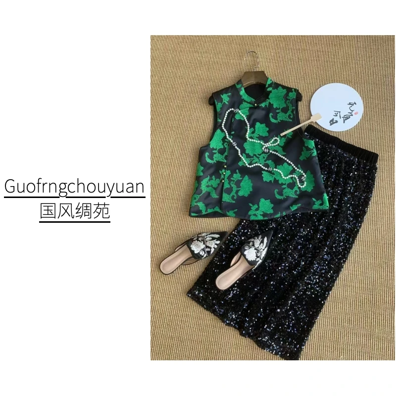 【国风绸苑】喜鹊登梅2024新中式漳缎提花立体绒感复古斜襟双面马甲