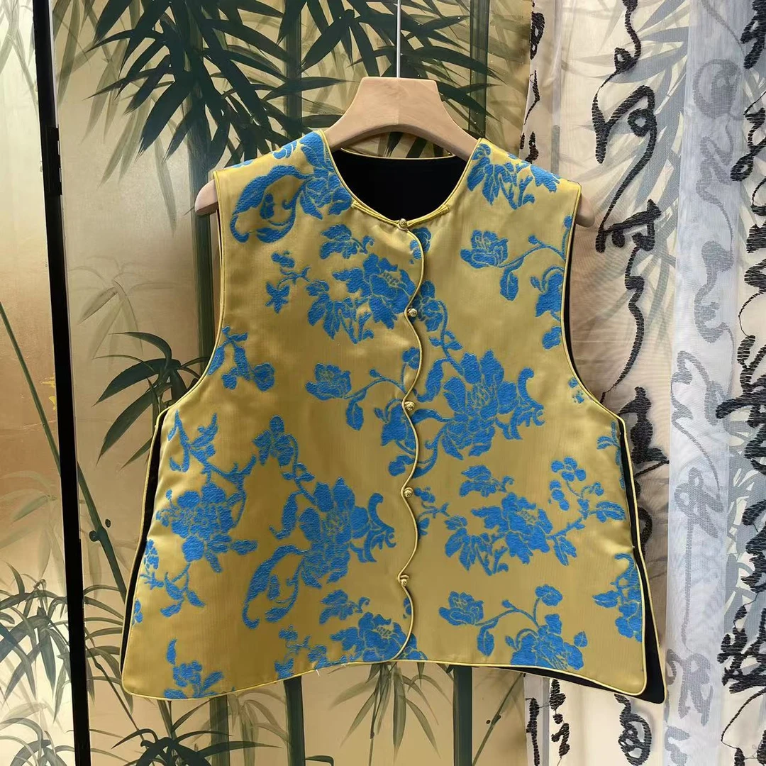 【凤栖】 漳绒缎新中式提花马甲2024新款春秋国风双面马甲