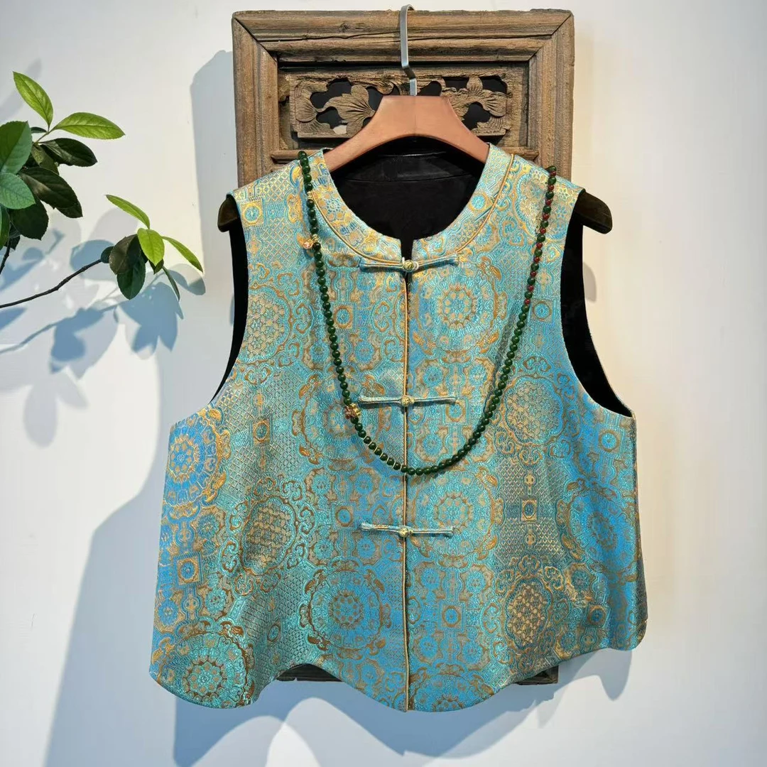 【听涛】华灯初上 2024唐装新中式国风提花通勤赫本显瘦织锦缎马甲