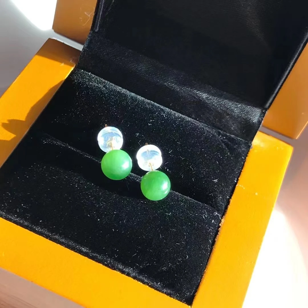 天然18K金和田碧玉耳钉 多样性发货