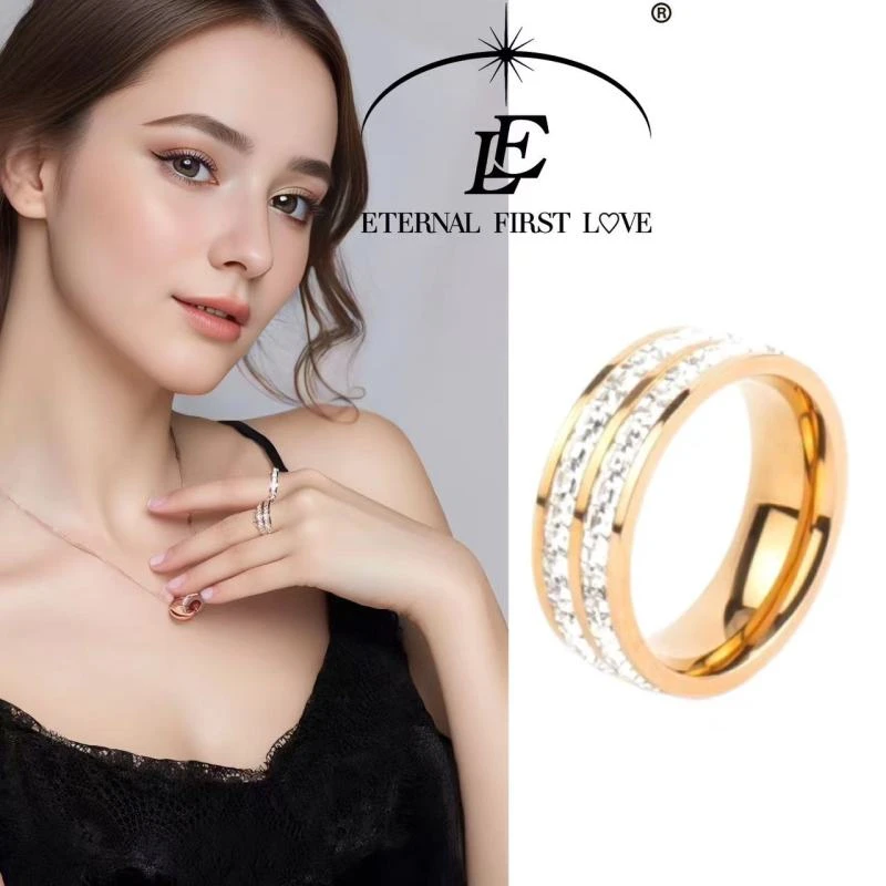 锌合金合成锆石戒指  XINGHE /星禾饰品双排光洁绚丽时尚情侣戒指