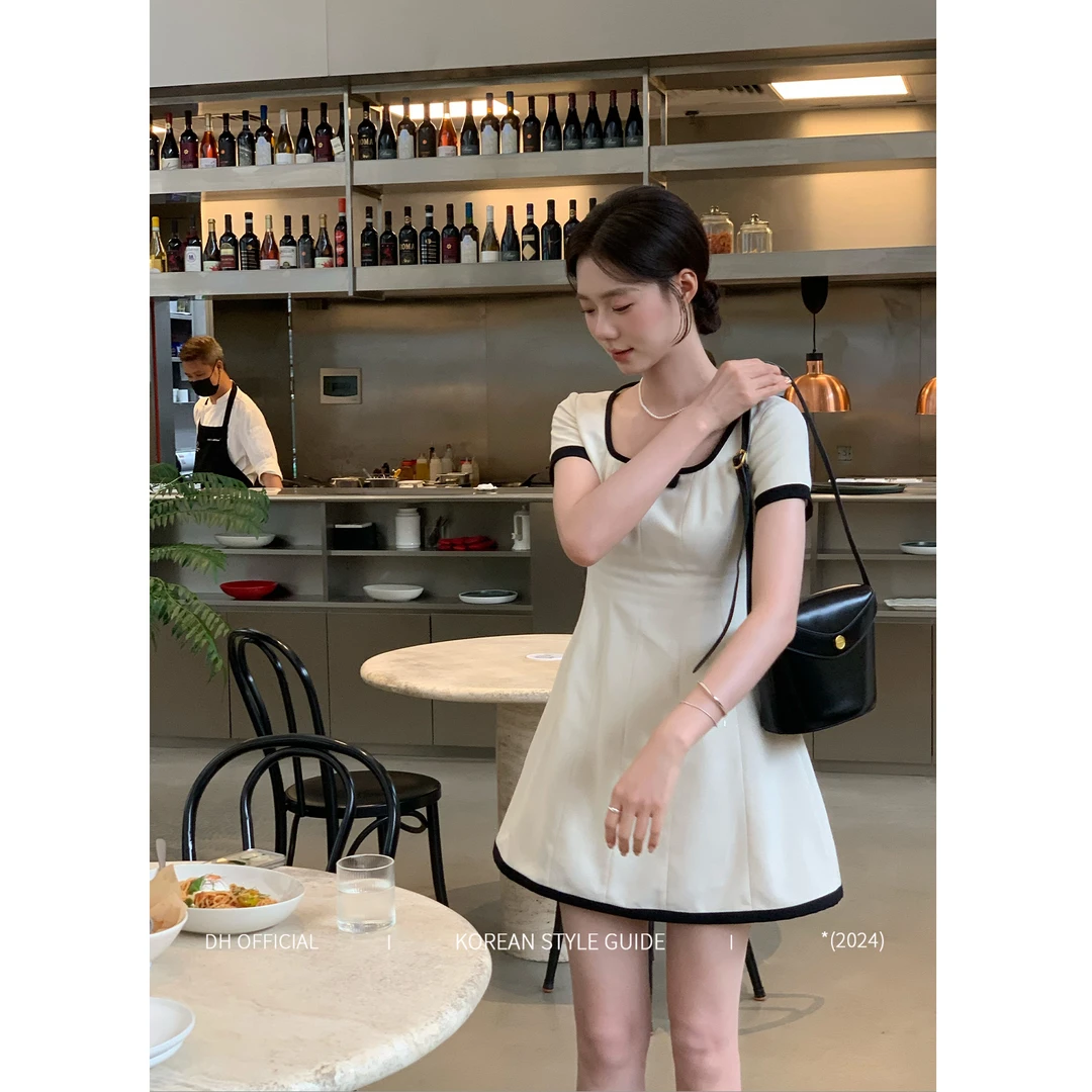 DH OFFICIAL 大花【莉莉丝小姐】优雅美学白月光法式小香方领连衣裙