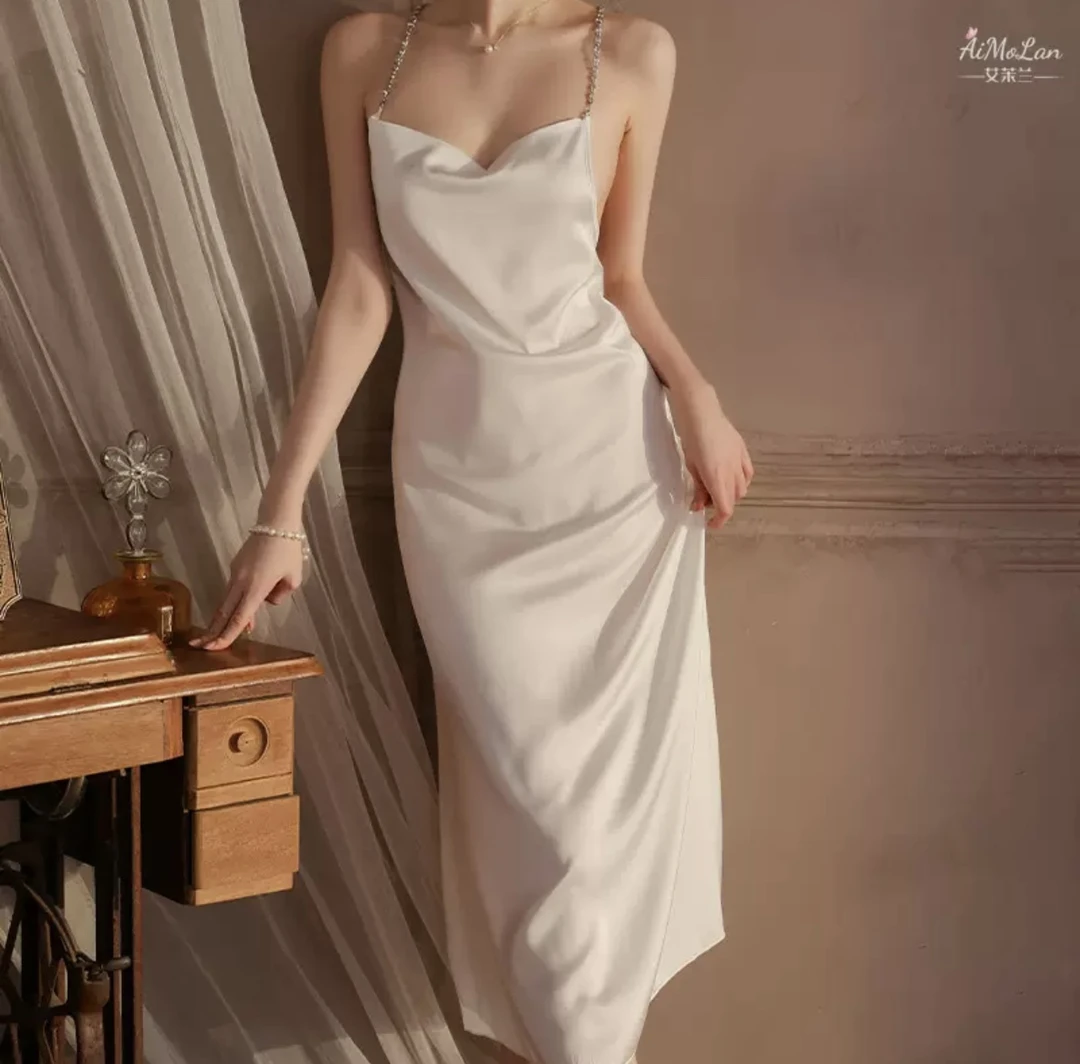 性感丝滑可外穿露背网红法式轻奢吊带家居服连衣裙显瘦气质复古