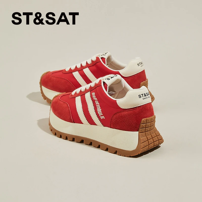 星期六小蛮腰红色阿甘鞋女爆款蛇年冬季新款厚底运动老爹鞋德训鞋