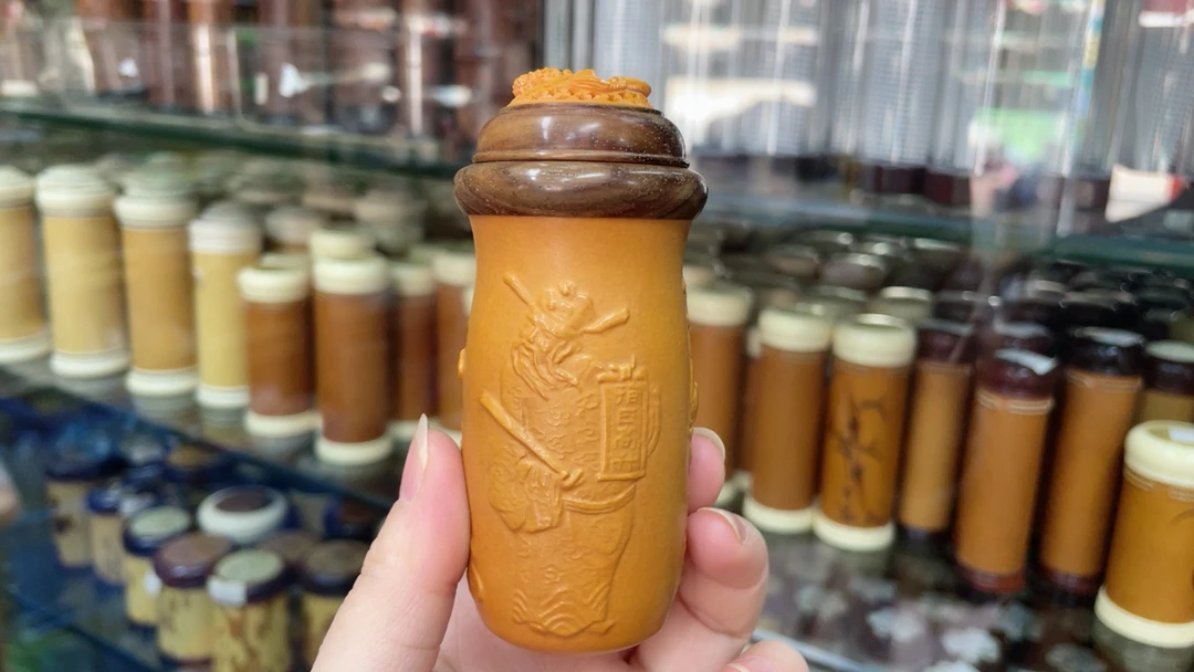 曹旭升作品保定福禄寿老葫芦养竹蛉红木口盖手工雕刻金蟾密胺蒙心