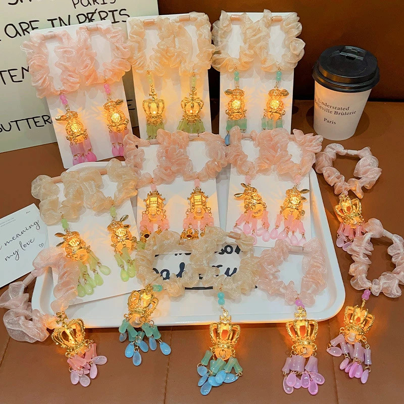 中秋宫灯发圈儿童古风汉服灯笼头绳小女孩丸子头流苏百搭皮筋发绳