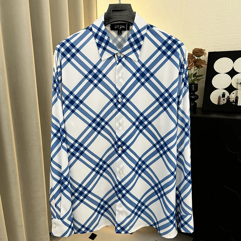 6127弹力贡缎男装衬衫新春秋高级感轻奢印花拼色外套时尚大码上衣