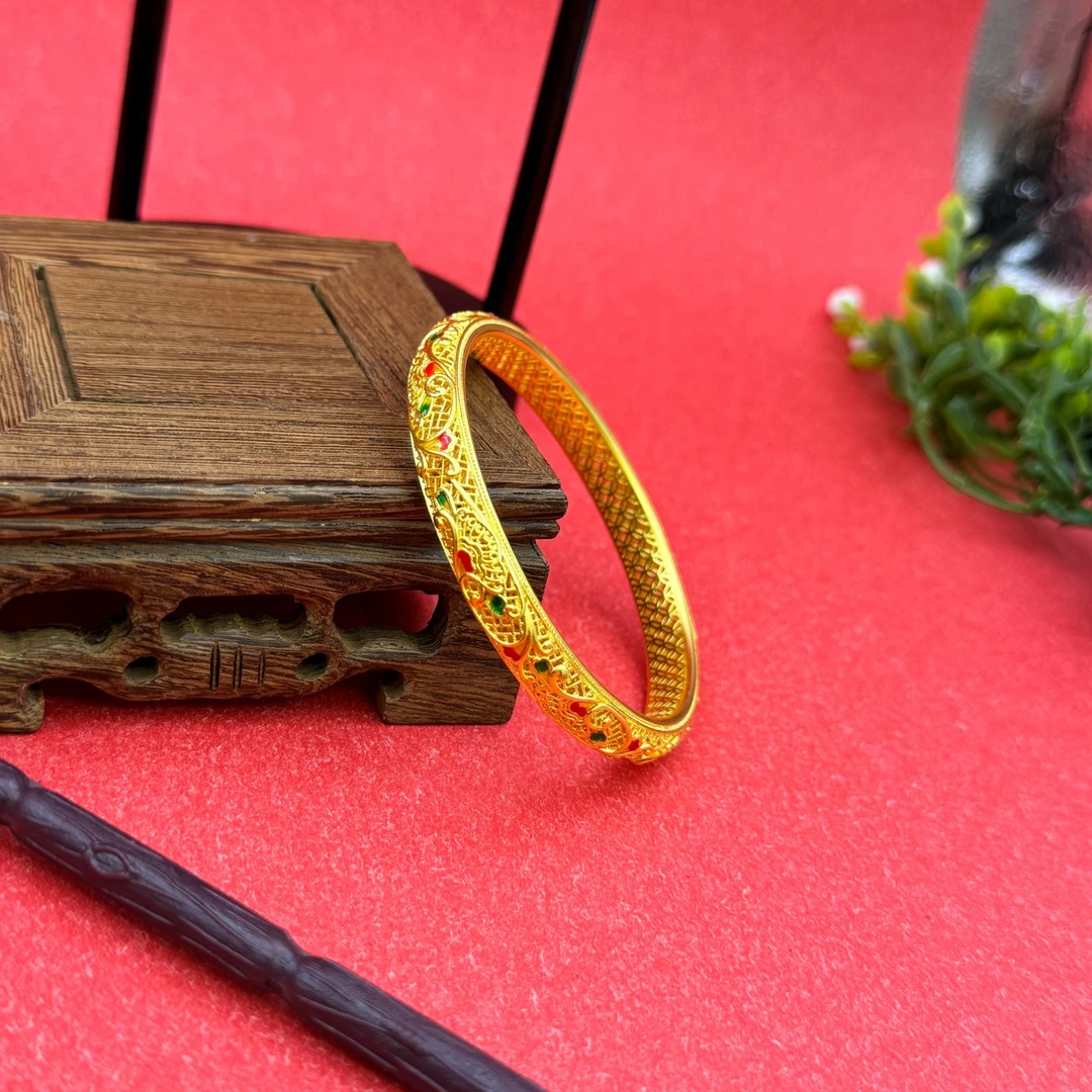 足银手镯 复古珐琅手镯镂空百搭传承手镯素款镯子