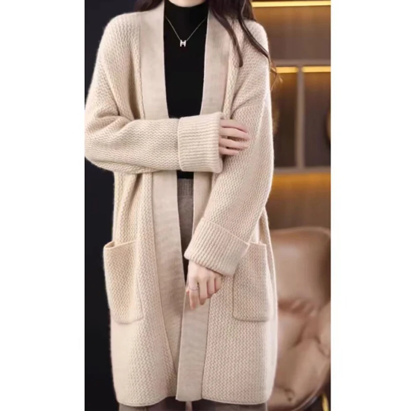 针织毛衣女春秋季洋气减龄上衣慵懒风设计感中长款针织开衫外套