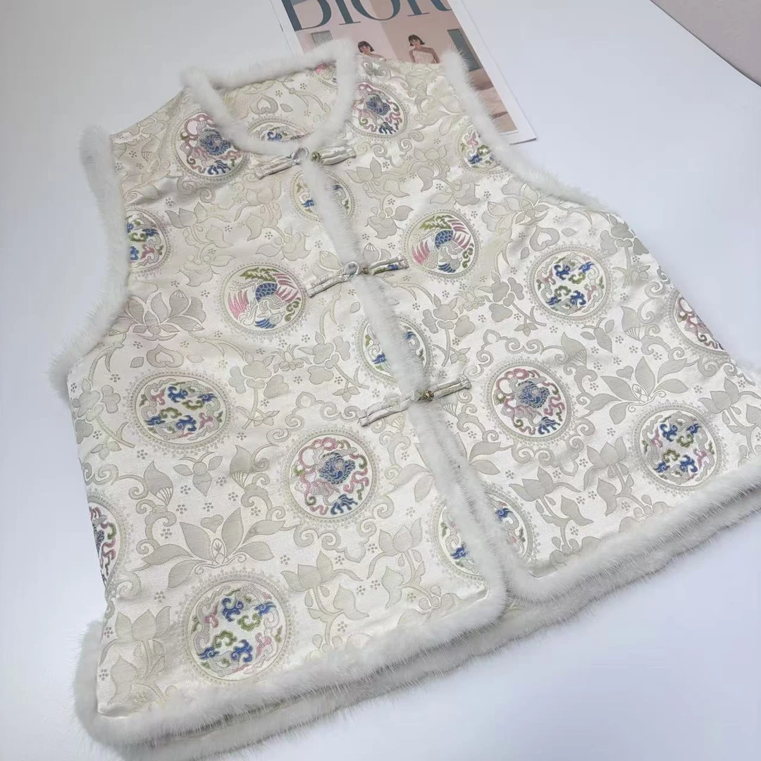 桑蚕丝宋锦国风加棉毛毛款马甲