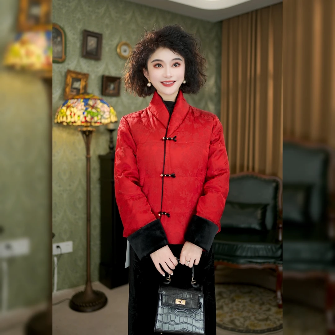 90白鸭绒新中式国风提花拼料三盘扣羽绒外套MCFYR1269