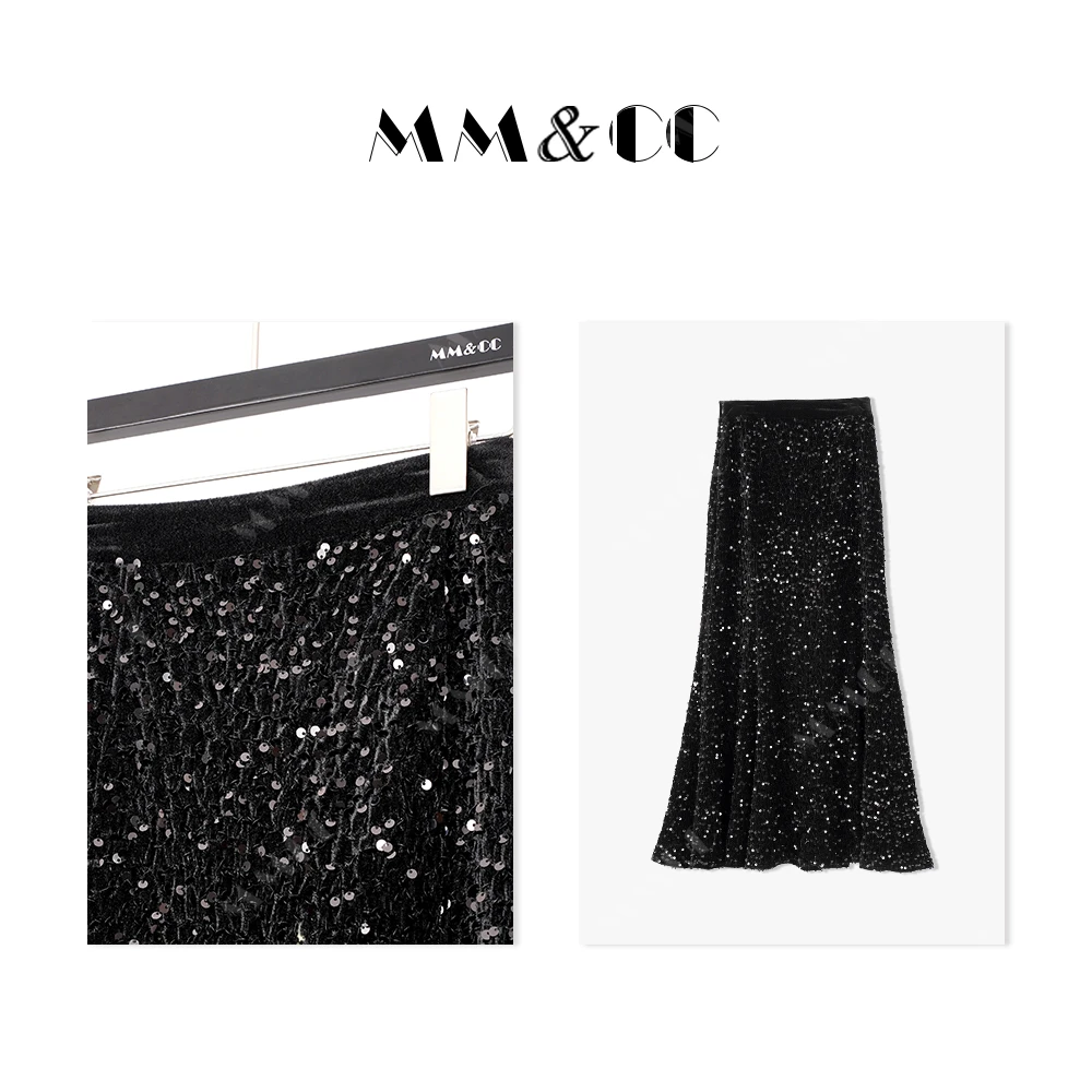 新中式国风设计感轻奢气质亮片半身裙百搭黑色女F9059