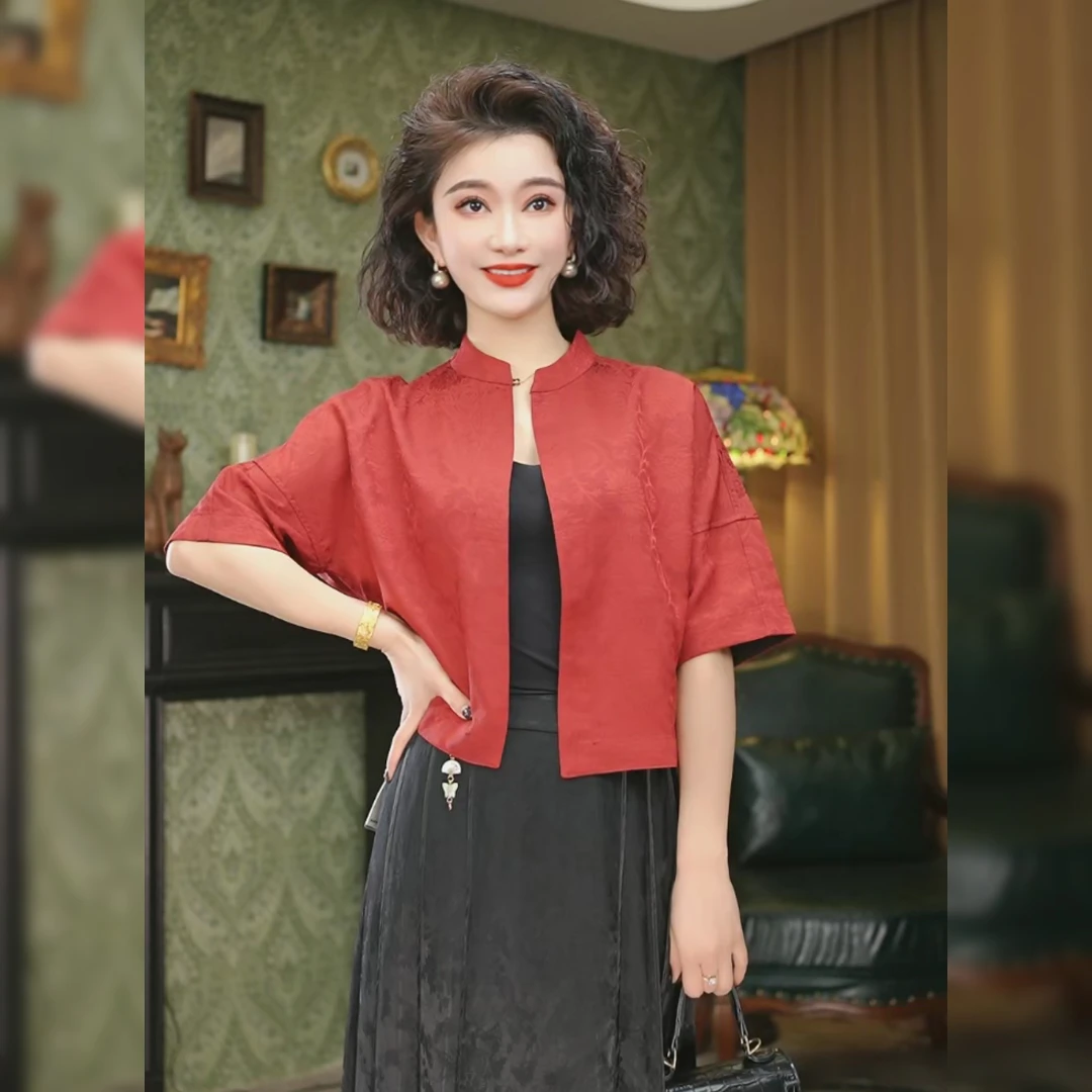 【烟波】双面穿民族风外披上衣国风复古暗纹提花外套女F9230