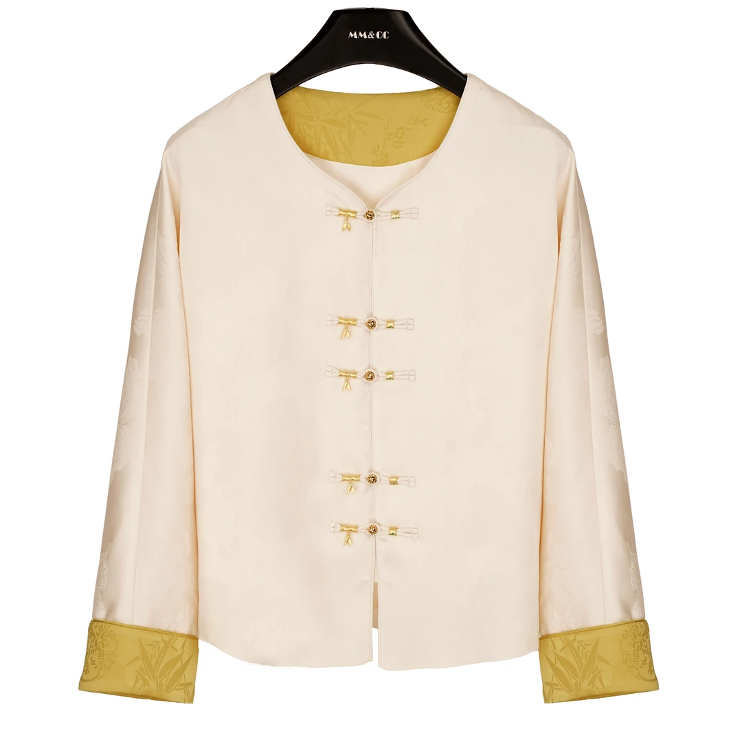 【朝花夕拾】春季新款新中式气质显瘦国风盘扣提花外套F7001