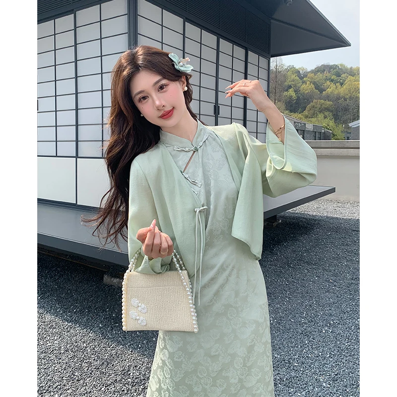 【宠粉回馈】马西西微胖mm新中式旗袍裙套装女大码无袖连衣裙两件套