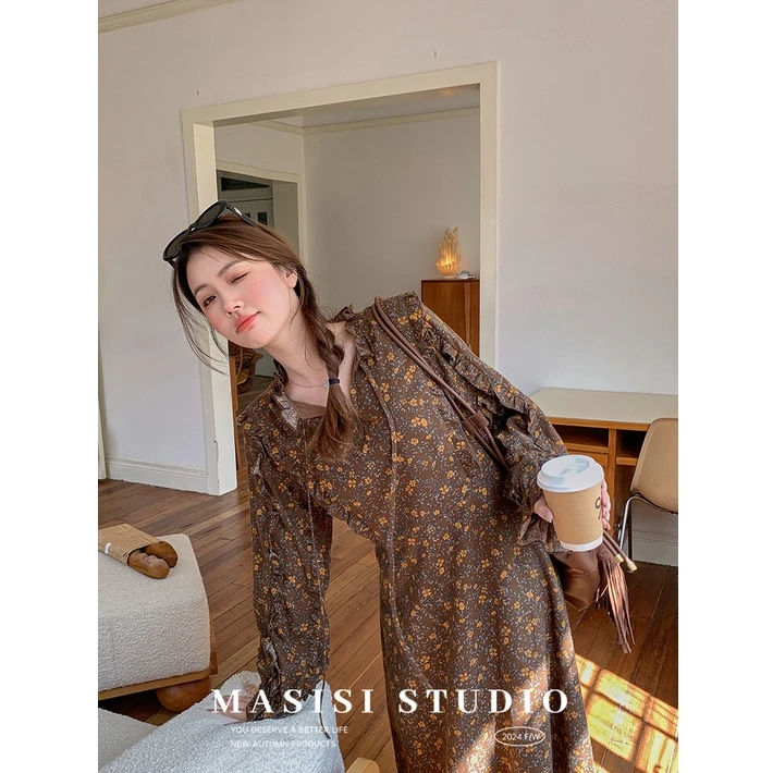 【宠粉回馈】马西西微胖mm碎花裙女秋季大码收腰显瘦连衣裙长款裙子