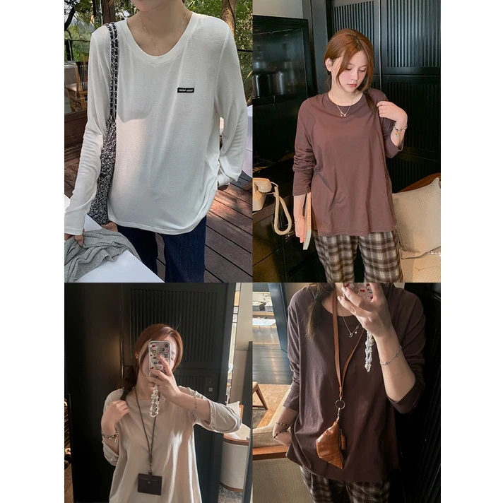 【宠粉回馈】马西西微胖大码 慵懒风打底圆领T恤女秋百搭长袖上衣