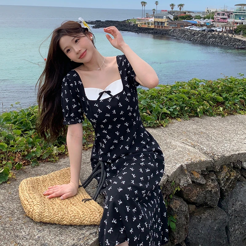 【宠粉回馈】马西西微胖mm 碎花连衣裙女大码中长款收腰显瘦a字裙子