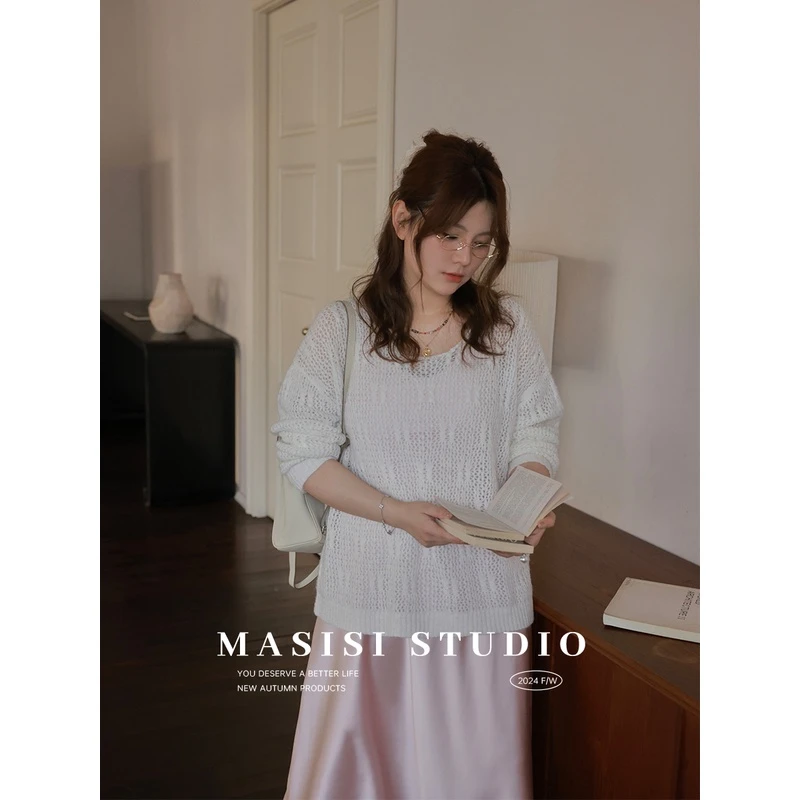 【宠粉回馈】马西西微胖大码"棉花糖"宽松显瘦休闲圆领镂空针织上衣