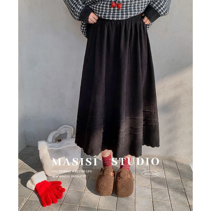 【宠粉回馈】马西西微胖大码灯芯绒高腰半身裙女伞裙显瘦中长款裙子