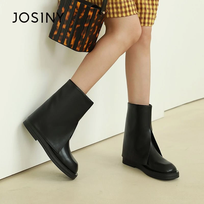 卓诗尼2023秋季新款烟筒靴英伦百搭短靴女厚底时尚皮靴197126554