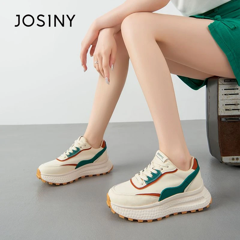 卓诗尼女鞋2023春季新款休闲百搭运动板鞋时尚厚底单鞋242C21423