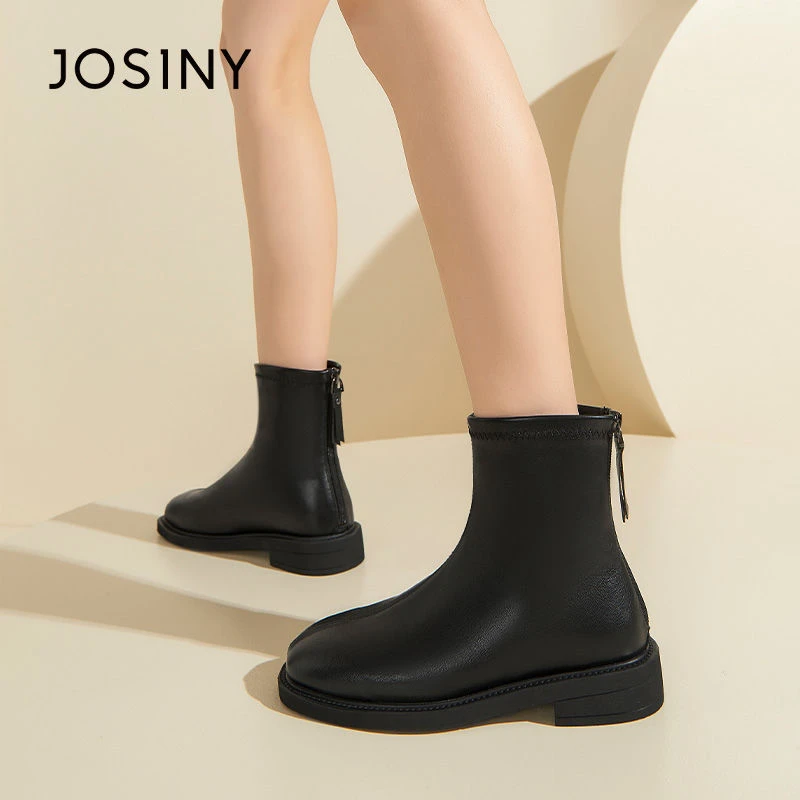 卓诗尼2023秋单靴时尚方头平跟短靴女英伦百搭切尔西靴166127334