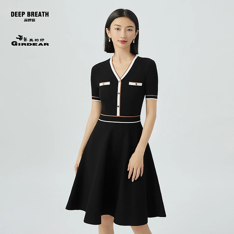 DEEP BREATH深呼吸哥弟真的好气质显瘦拼色洋装连衣裙A500273