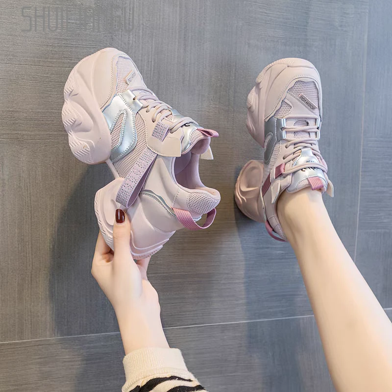 万达撤柜头层牛皮厚底老爹鞋2025厚底内增高8cm明星同款鞋子秋季.