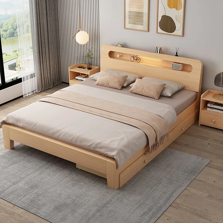 全实木床双人1.8米现代简约1.5米家用主卧大床出租屋床1.2m单人床