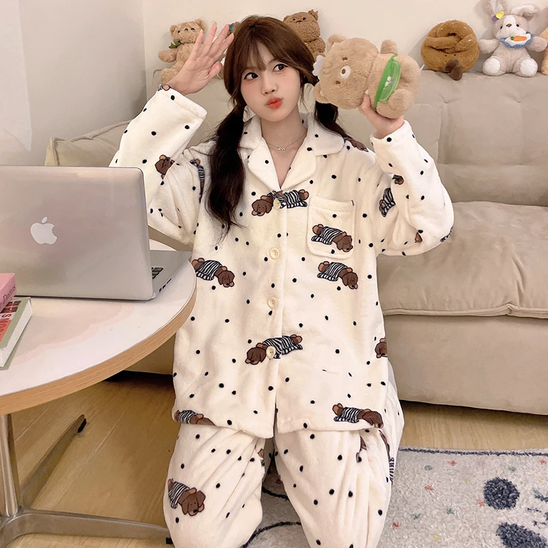 珊瑚绒睡衣女秋冬款加绒加厚2025新款冬季天保暖法兰绒家居服套装