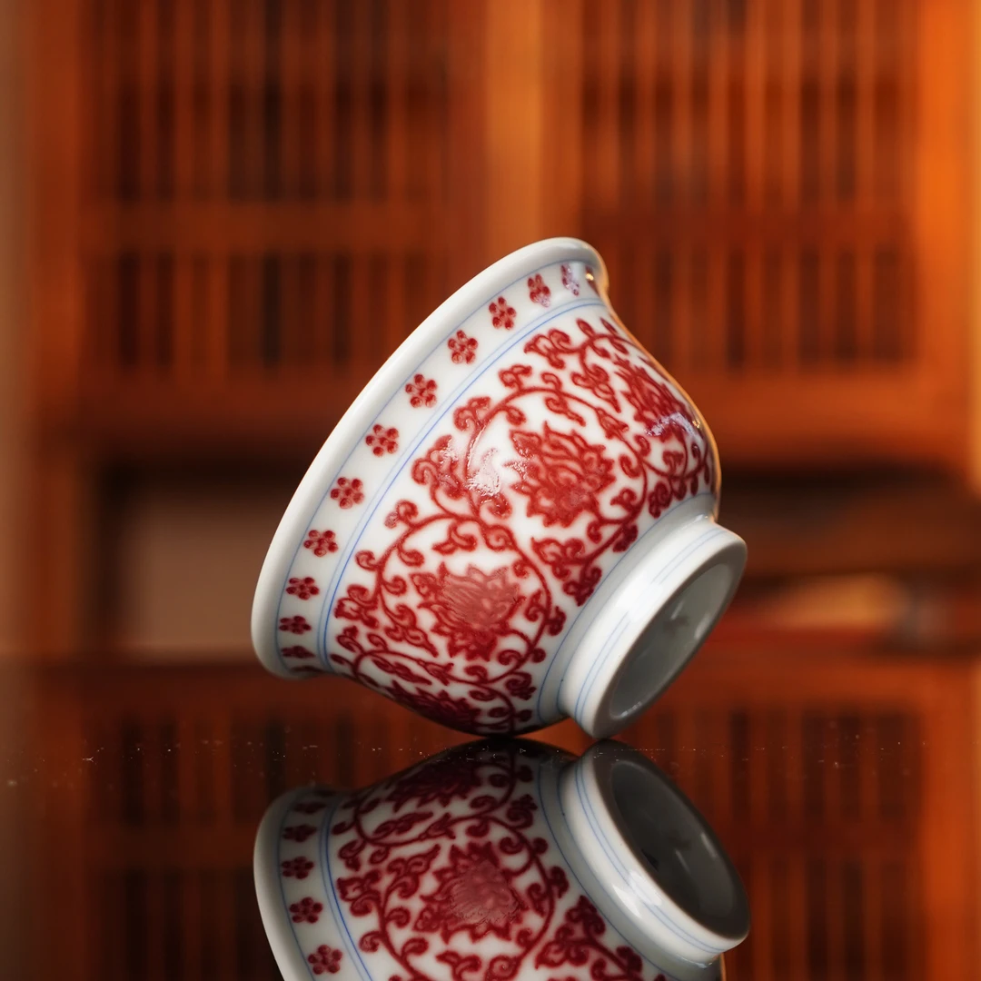 全红釉里红压手杯手工茶杯陶瓷景德镇手绘中式主人杯ZDYY1137