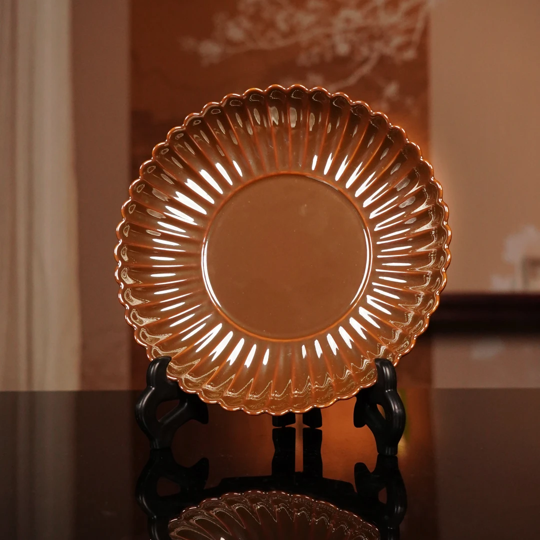 良朋   紫金釉菊瓣盘  茶具茶道纯手绘陶瓷手工 LP8229