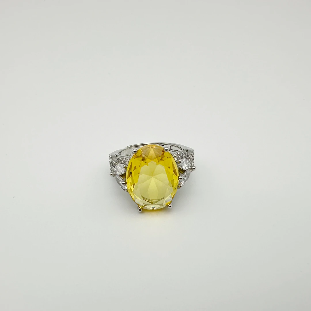 铜合金合成锆石戒指 A5-0048黄色活口戒气质轻奢