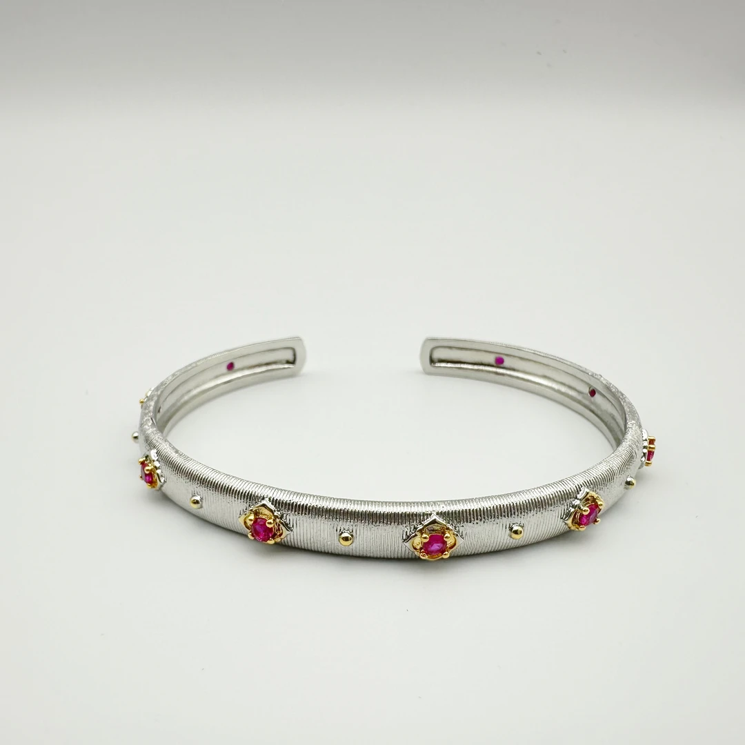 铜合金合成锆石手镯 A7-0061意大利布契拉丝工艺织纹雕手镯