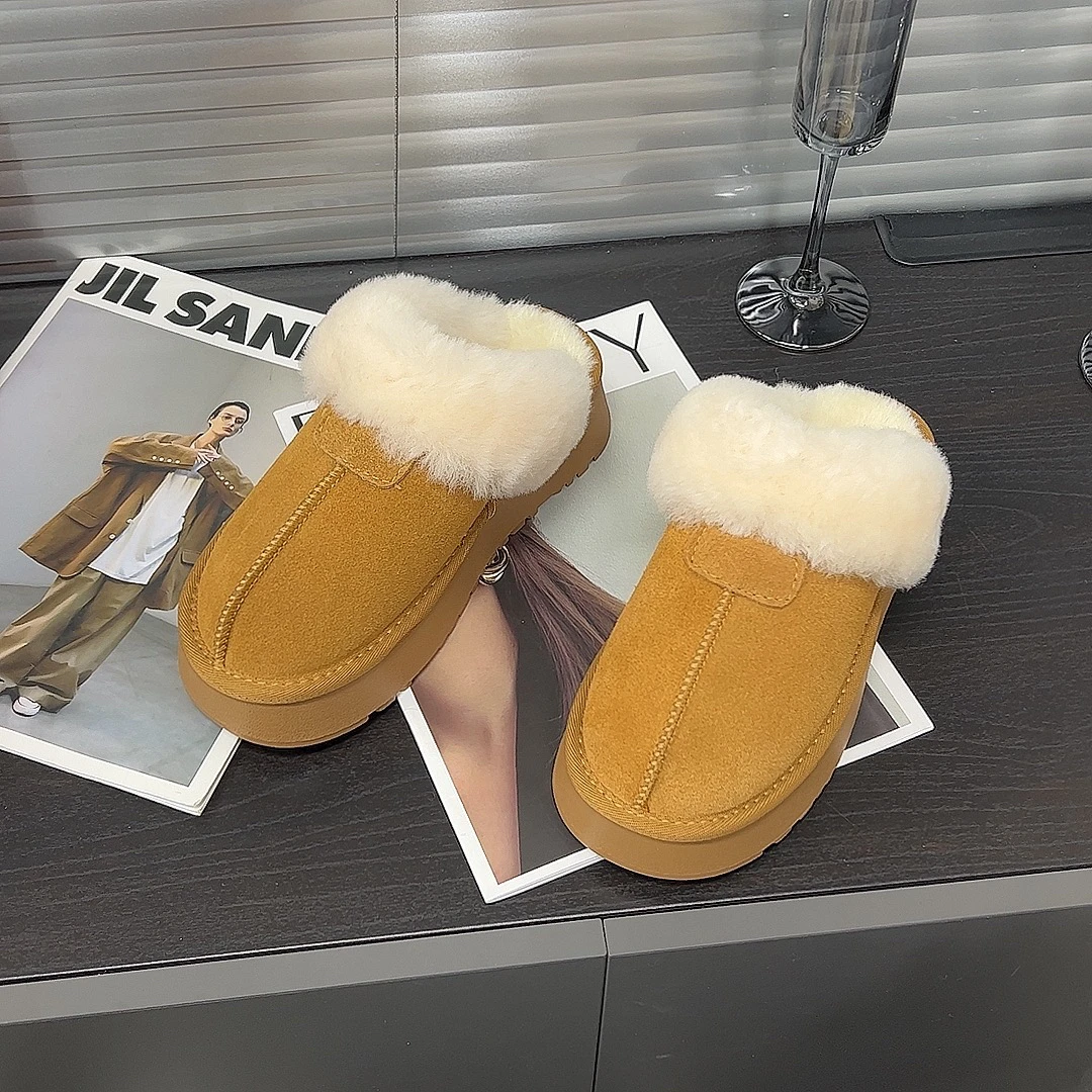AC39-83厚底毛毛拖鞋女外穿包头半拖鞋冬季加绒保暖棉拖鞋