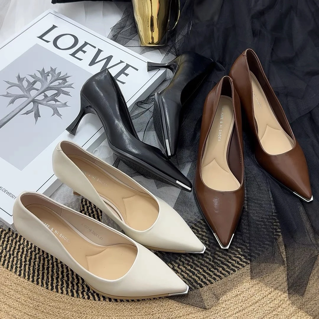 687-8 2025春季新品女尖头细高跟单鞋跟高7cm时尚简约浅口女鞋