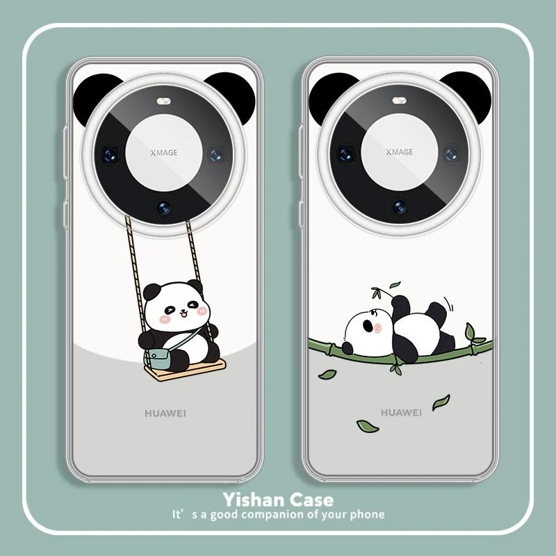 适用华为mate60pro+熊猫手机保护壳新款情侣耳朵mate50卡通可爱个